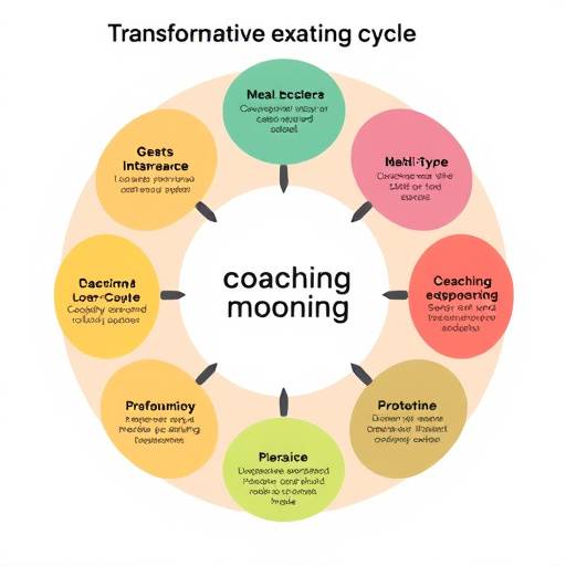 Diagramma che illustra il ciclo del coaching trasformativo: consapevolezza, obiettivo, azione, risultato