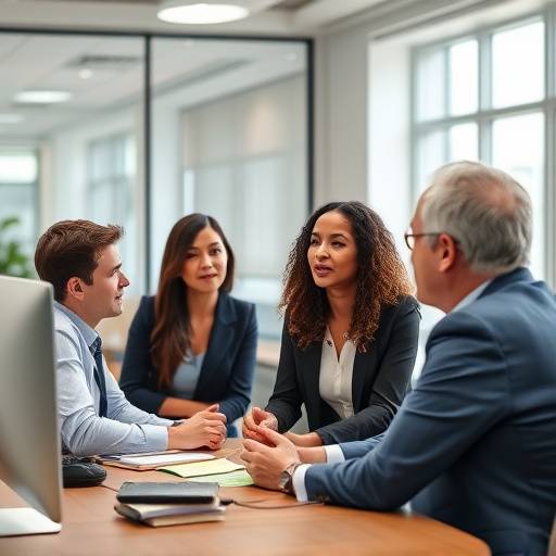 Due colleghi impegnati in una conversazione costruttiva