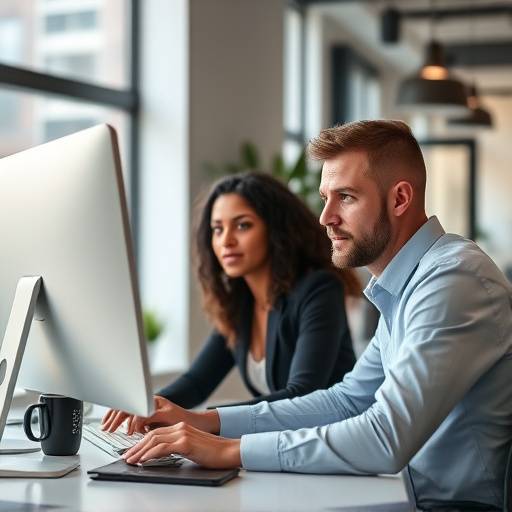 Una persona che lavora concentrata al suo computer in un ufficio moderno