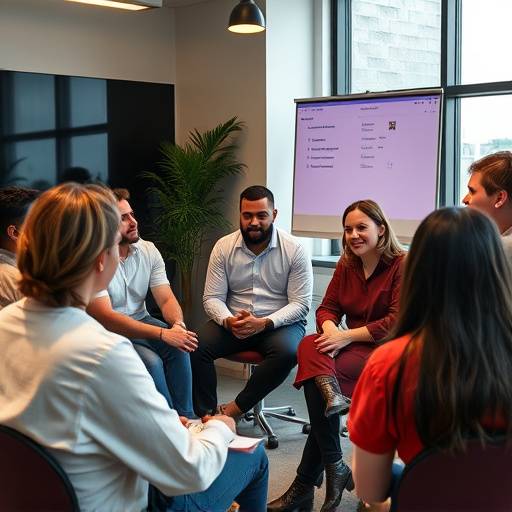 Una sessione di coaching di gruppo con partecipanti che interagiscono tra loro